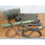 A quantity of assorted MG42 accessories including ammo tin, breach cover, spare barrel case,