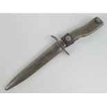 A WWII German Demag bayonet/fighting knife with sheath and leather frog.