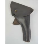 A British Military Webley Mk6 .455 holster. Black leather with Sam Browne webbing attachment.