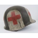 A WWII US Paratrooper M2 Front seam, “D” Bale airborne medics helmet,