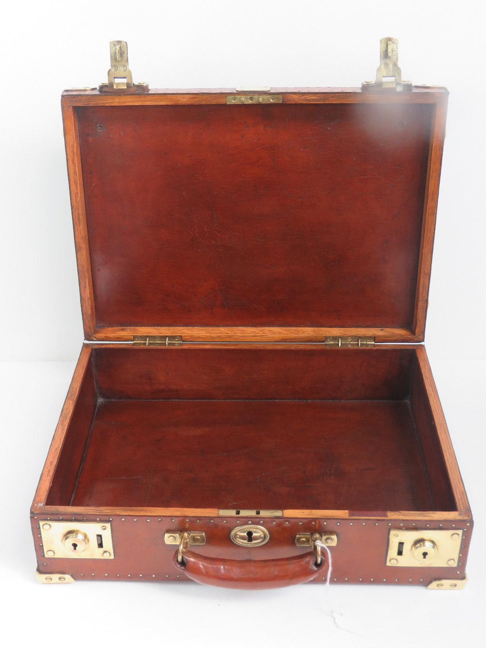 A fine leather covered dispatch box bearing insignia for the Ulster Defence Regiment and having - Image 4 of 4