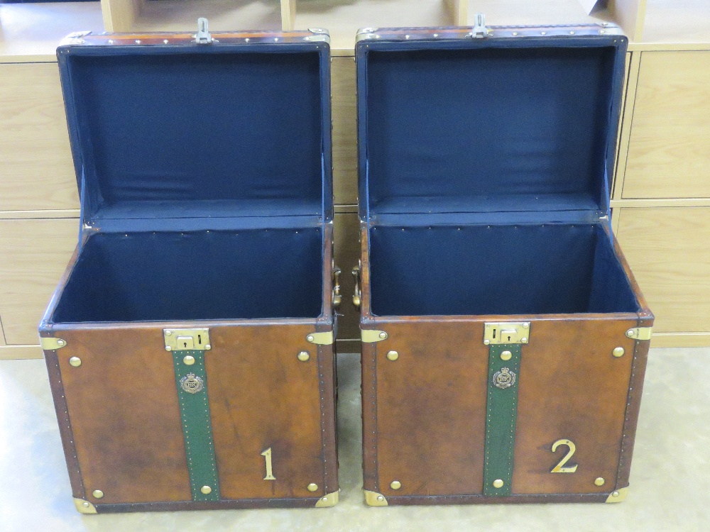 A fine pair of 'Army and Navy' style leather covered military trunks each bearing Royal Engineers - Image 3 of 3