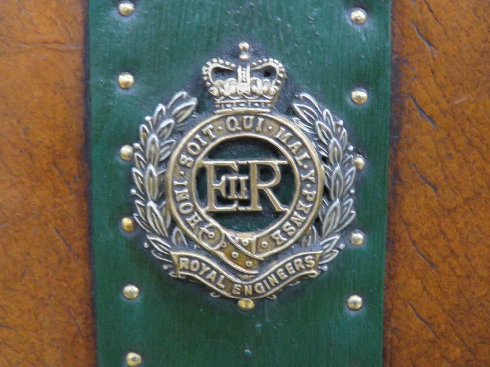 A fine pair of 'Army and Navy' style leather covered military trunks each bearing Royal Engineers - Image 2 of 3