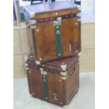 A fine pair of 'Army and Navy' style leather covered military trunks each bearing Royal Engineers