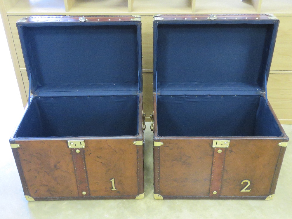 A fine pair of 'Army and Navy' style leather covered military trunks each bearing military insignia - Image 3 of 3