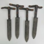 Four Hitler youth knife scabbards with integral leather hangers, no apparent markings upon.