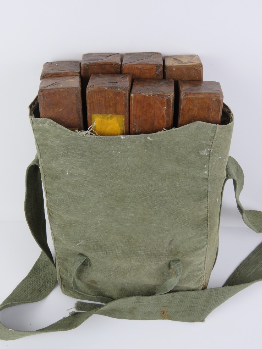 Eight inert blocks of US Army 2lb dynamite, dated 1944, in canvas carry bag. - Image 4 of 5