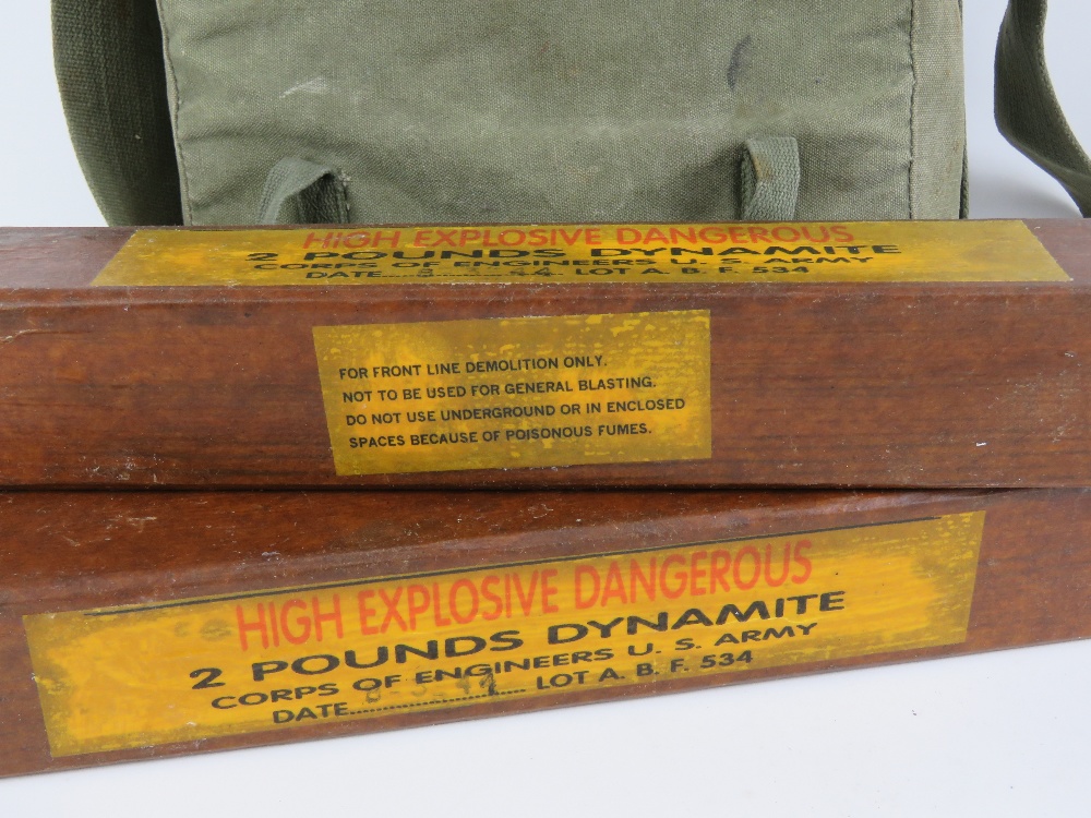 Eight inert blocks of US Army 2lb dynamite, dated 1944, in canvas carry bag. - Image 2 of 5