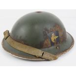 A rare WWII London Irish Infantry helmet, with liner,