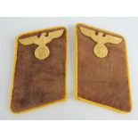 A pair of WWII German Political Leaders collar patches with yellow piping.