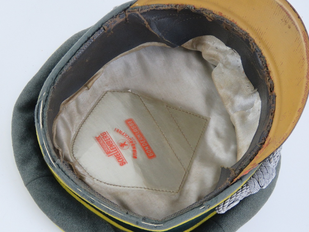 A WWII German Signals peaked cap having makers mark Schellengerg. - Image 4 of 5