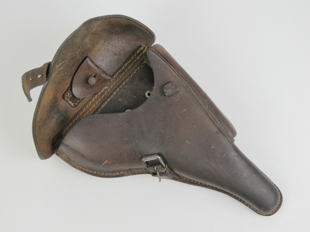 A WWII German Luger PO8 holster in brown leather having adapted belt hooks for post-war use in - Image 3 of 3