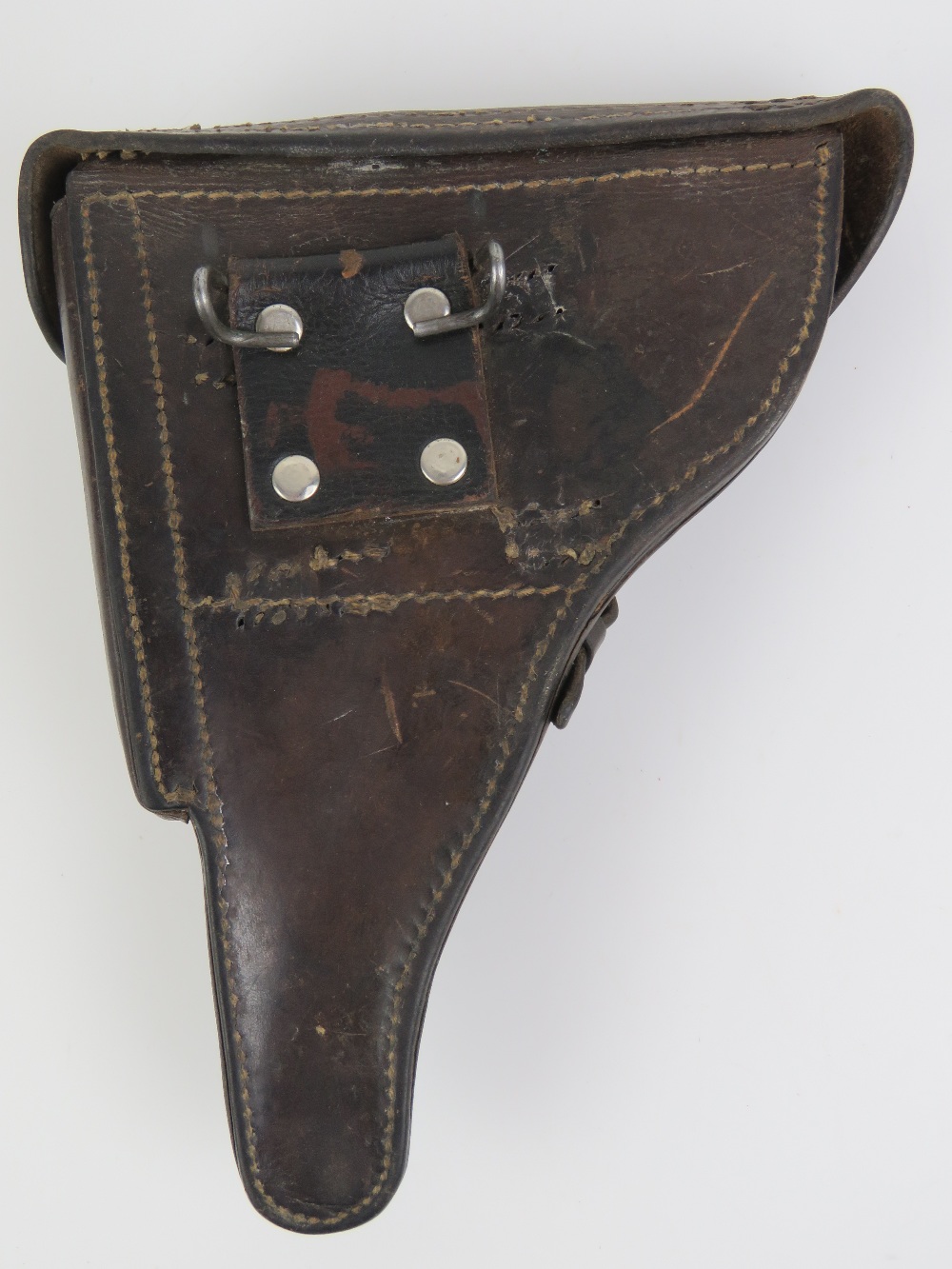 A WWII German Luger PO8 holster in brown leather having adapted belt hooks for post-war use in - Image 2 of 3