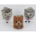 Three continental soft paste porcelain garden Fairy Lights (2+1) 2 formed as three sided , owl ,