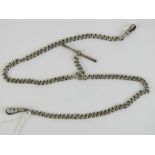 A HM silver watch chain having two clasps and T-bar upon, hallmarks throughout, 32g.