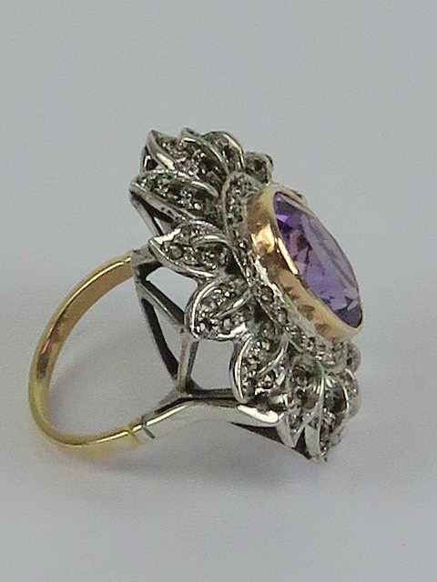 A large and impressive 18ct gold diamond and amethyst cocktail or 'Knuckle Duster' ring. - Image 2 of 3