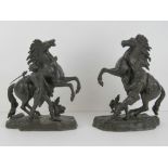 19th century cast Bronze Marly Horse men and horses: a pair of solid cast patinated bronze