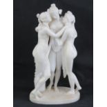 A 19 thC Grand Tour Neoclassical white (carrera?) marble sculpture of the mythological 'Three