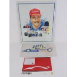 Signed print; Nigel Mansell homage by Graham Turner, signed in pencil lower right, 50 x 40cm.
