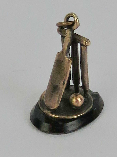 Of cricket interest: a delightful c1900 fob seal in the form of a set of cricket stumps,