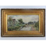 Watercolour; country lane with cart and chickens upon, signed lower right Alice Briarley (18)94,