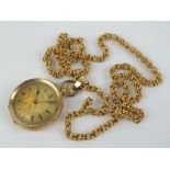 A 14ct gold pocket watch having yellow metal dial and blued steel hands,
