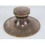 A HM silver capstan inkwell with hinged lid opening to reveal a glass liner,