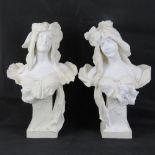 Austrian Art Nouveau: a pair of female figure busts made by Josef Strnact in the manner of Alphonse