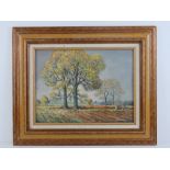 John Revell, 20th century oil on board, 'Autumn Elms near Leverstock Green'.