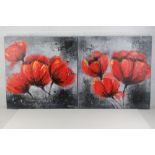 Two contemporary oils on stretched canvas, each of floral theme, in the 'modern school', 60 x 60cm,