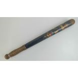 A Victorian truncheon having blue ground with crown and VR cypher with having further painted '?P.