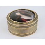 A Continental gilded white metal and enamelled pill pot, unknown hallmarks,