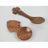 Two Arts and Crafts beaten (plannished) copper spoons;