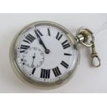 A Swiss Taunnes Watch Co (cyma) nickle plated pocket watch, screw back and front,