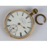A 14ct gold pocket watch having white enamel dial marked for J.N.