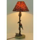 An early 20th century cold painted bronze electric table lamp in the form of a Cock Pheasant