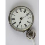 A hallmarked silver fob watch having white enamel dial with gilded dots,
