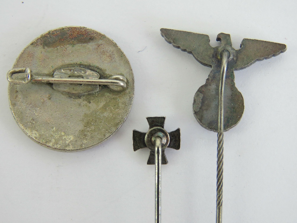 A quantity of German badges and stick pins; Iron Cross, SS, 'gold' wound, DDAC, - Image 3 of 3