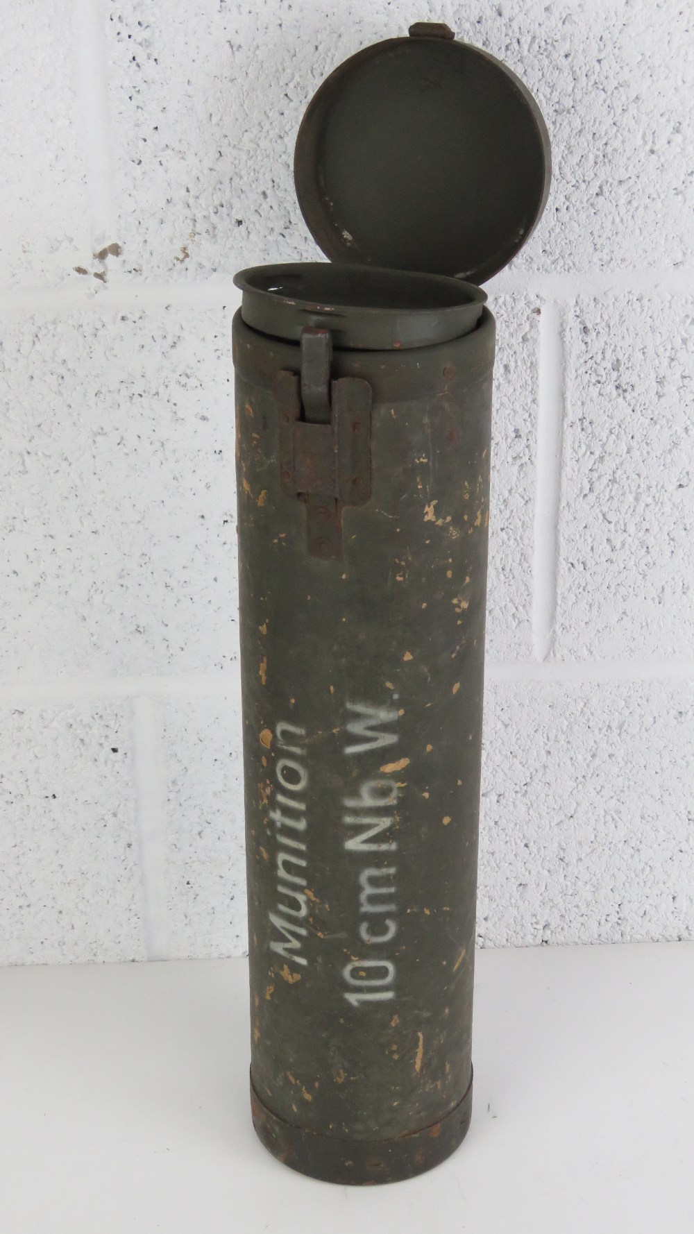 A WWII German 10cm ammo container with brackets.