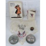 A quantity of assorted military themed items including an embroidered 'Victory of the Allies' silk