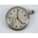 A WWII British pocket watch marked 'GS/TP 056634' with broad arrow upon,