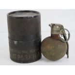 A US Military Vietnam M67 'Baseball' grenade dated 1973 stores pot.