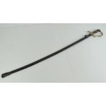 A rare German Police sword with Bakelite and wire wrapped grip, black painted scabbard,