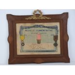 A WWI French medal trio, framed with certificate.