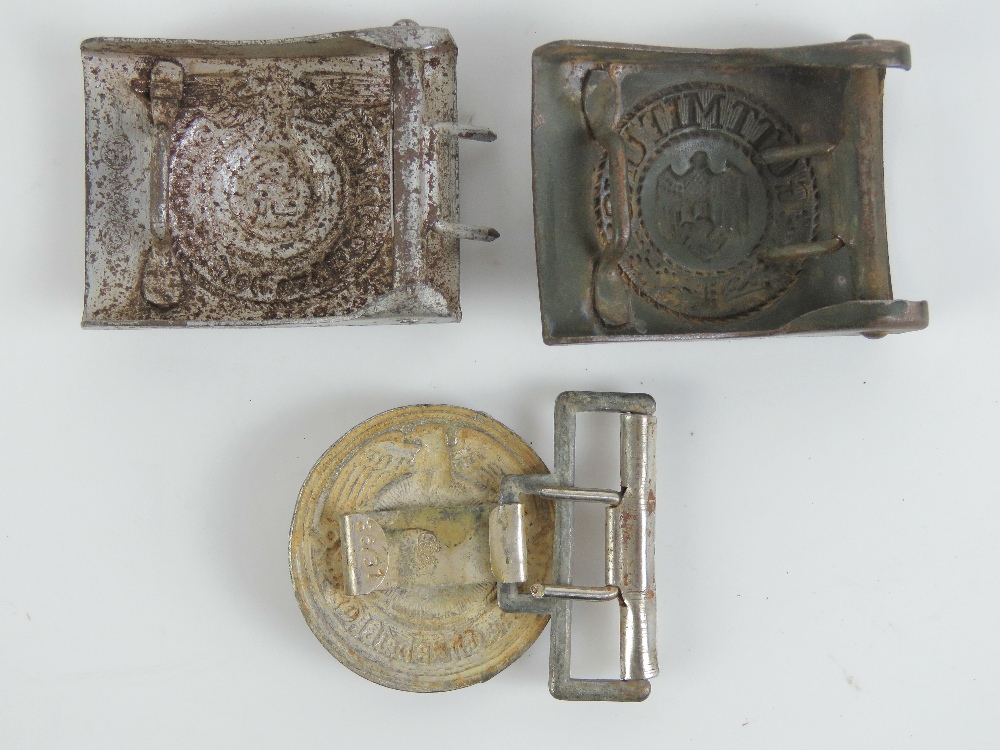 Three German Army buckles being Army, SS and SS Officers each having makers mark to back. - Image 5 of 8