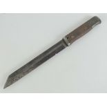 A WWII German trench fighting knife, field adapted, having 20.5cm blade and wooden grip.