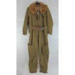 A rare WWII Japanese pilots winter flight suit having fur lining.