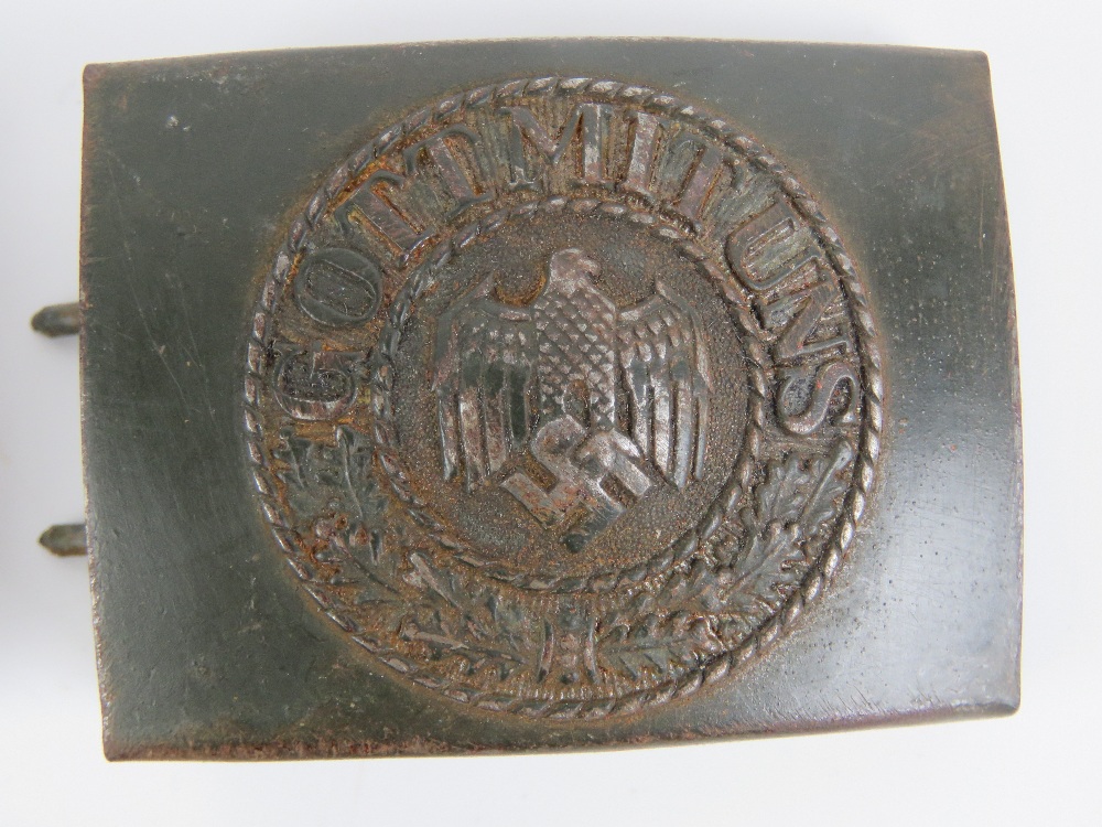 Three German Army buckles being Army, SS and SS Officers each having makers mark to back. - Image 3 of 8