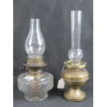 Two Victorian oil lamps; one glass and o