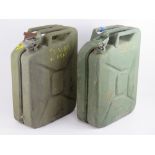 Two 20L 'Jerry' petrol cans each dated 1